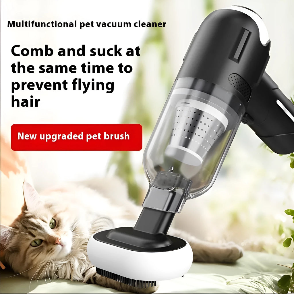 Handheld wireless pet vacuum cleaner with attachments for cat and dog fur removal