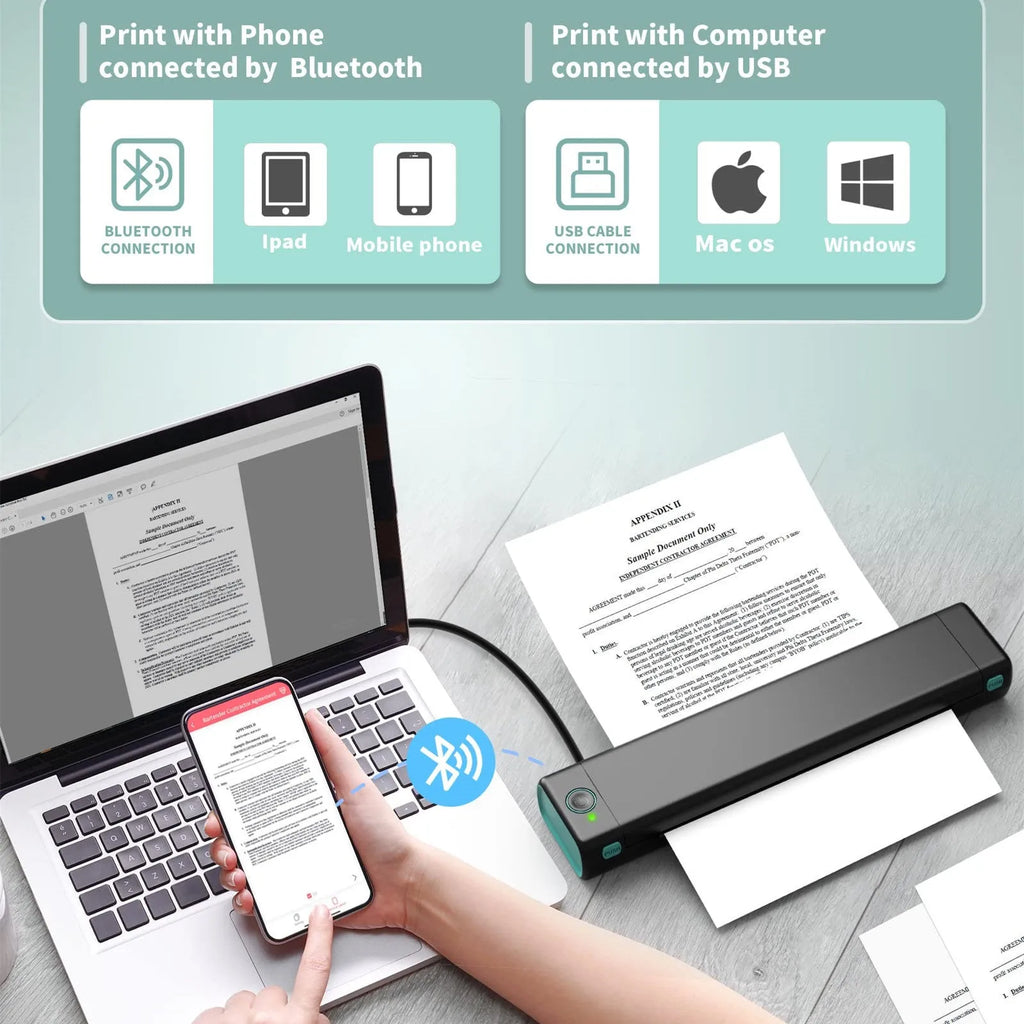 Phomemo M08F A4 portable thermal printer in compact design with multiple colour options