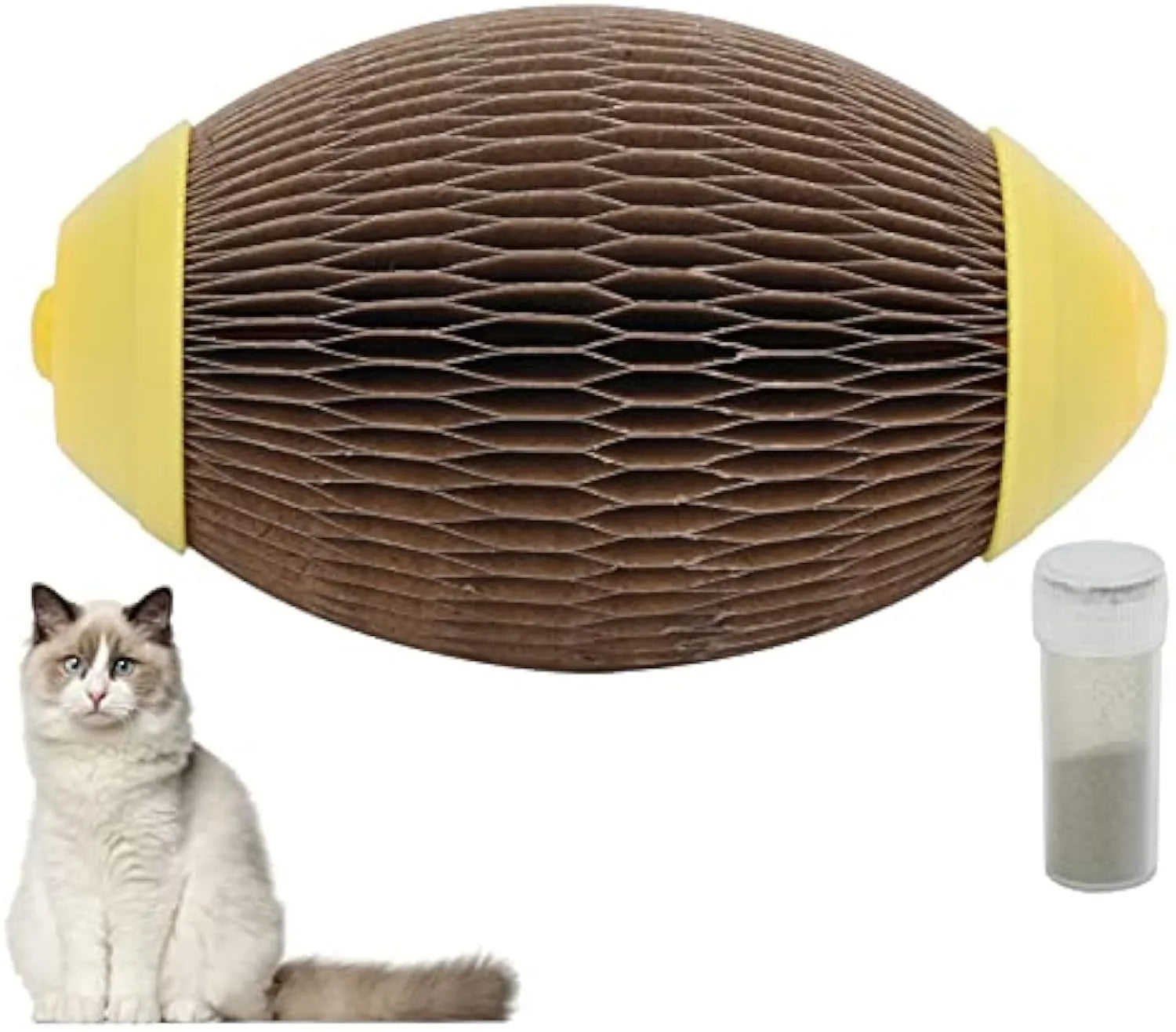 Elliptical corrugated paper catnip football toy for scratching and play