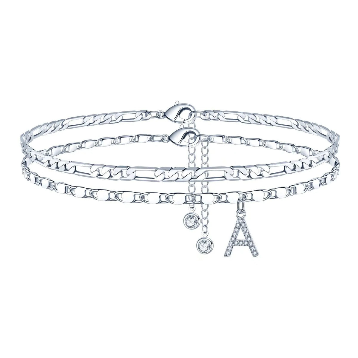 Copper double circle anklet with alphabet letters and silver colour finish