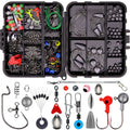 Orange ABS fishing tackle box open to show 257-piece fishhook and lure accessory set