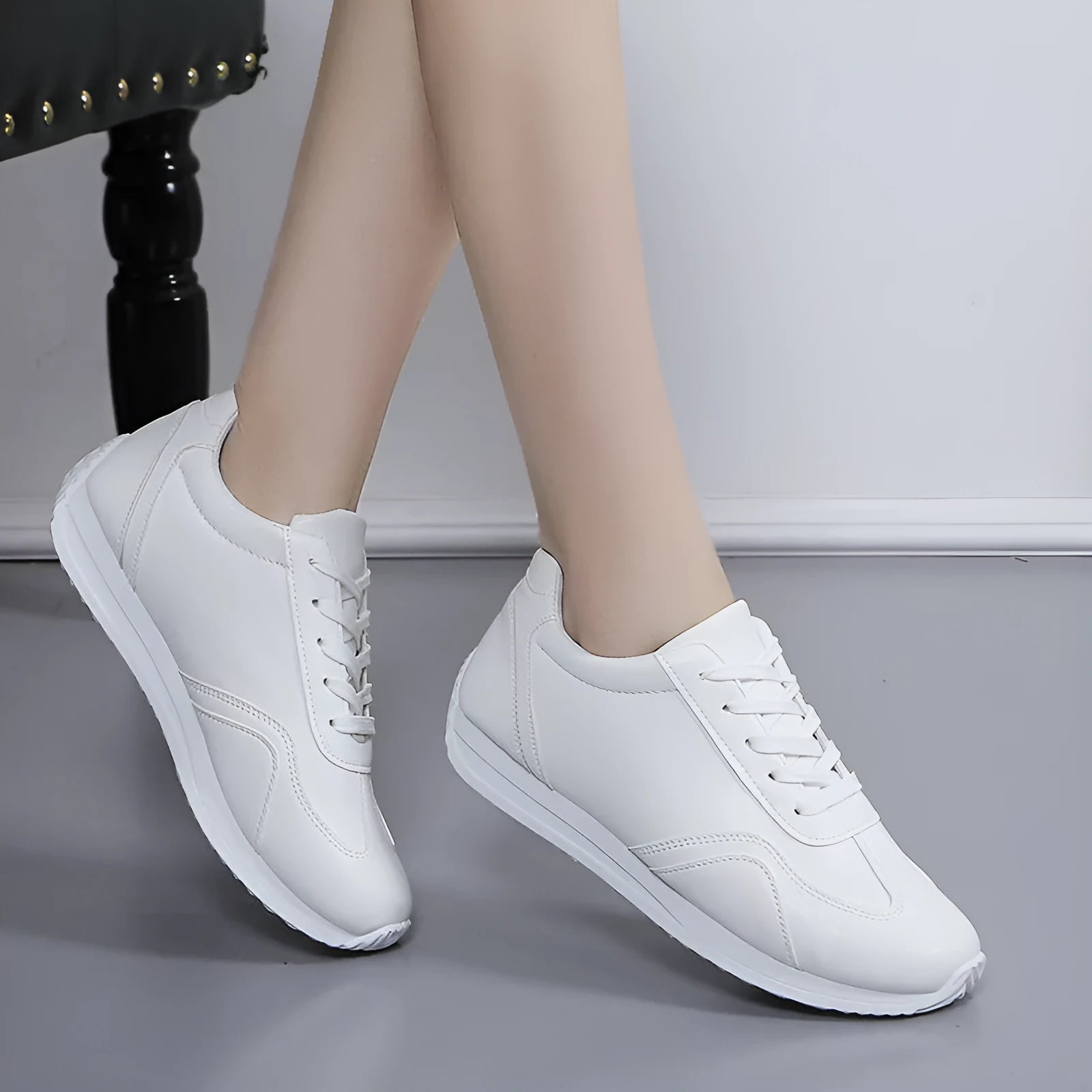 New platform white casual shoes for female students with PU upper and rubber sole
