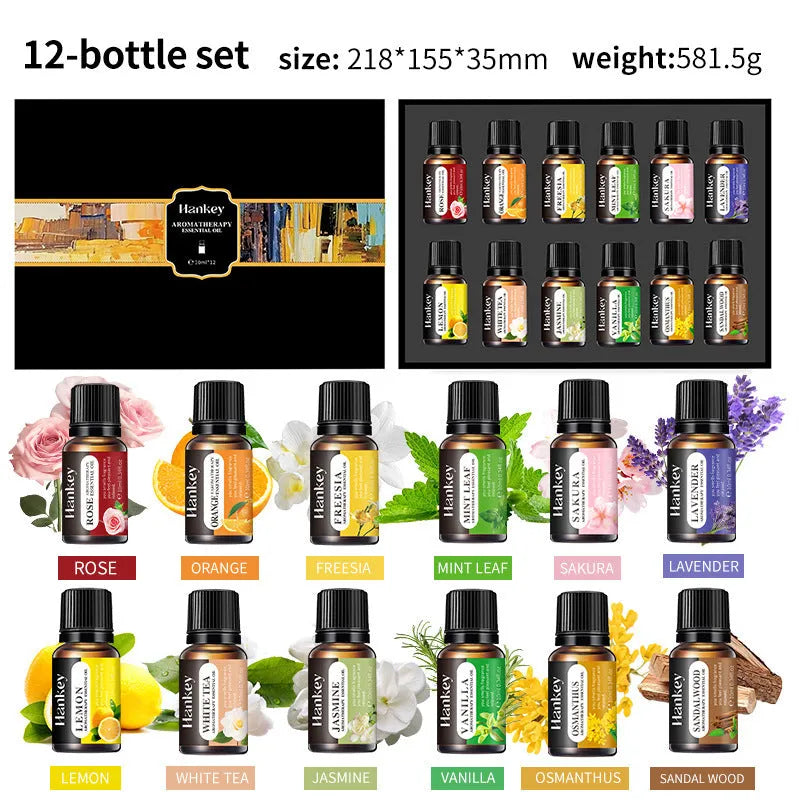 Boxed water-soluble aromatherapy essential oil sets in multiple combination sizes