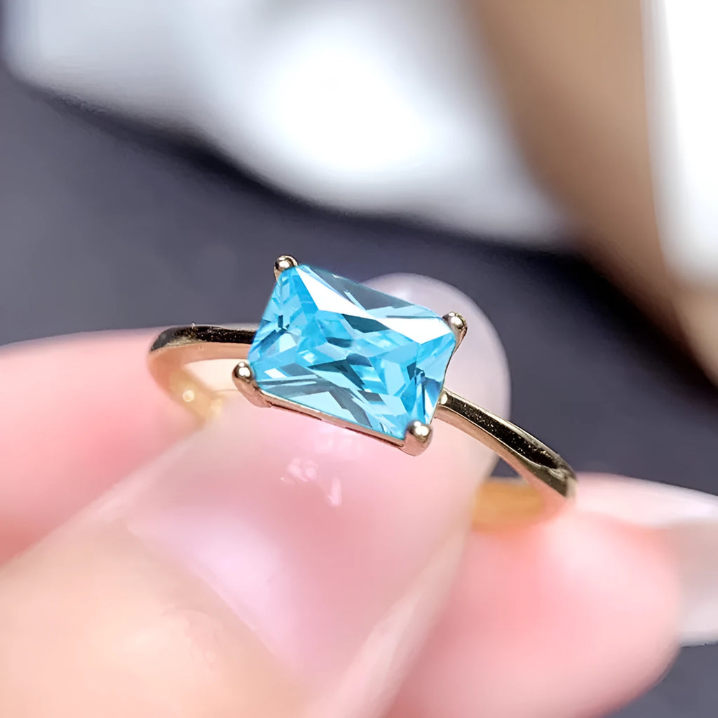 Sapphire blue zircon bracelet ring with geometric oval love heart design on copper base