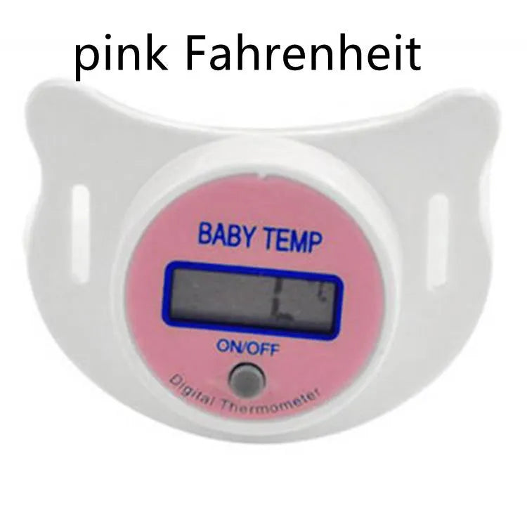 Baby pacifier digital thermometer in blue and pink colours for infant temperature monitoring