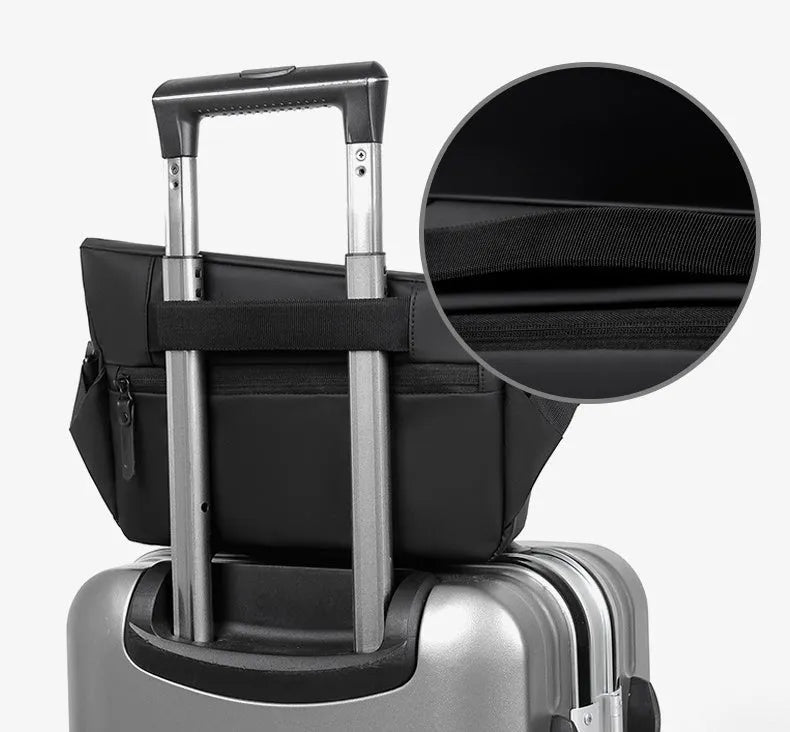 Men's medium crossbody shoulder bag in black or grey PU leather with internal organisation compartments