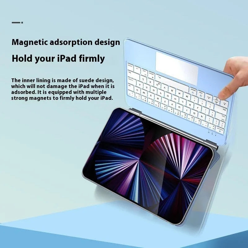 11-inch magnetic Bluetooth keyboard case for iPad in black, white, pink, purple, and blue colour options.
