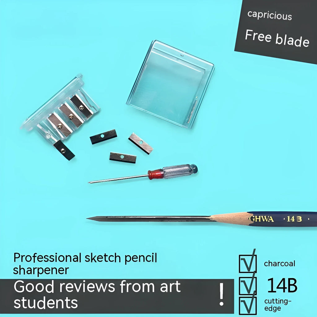Geometric plastic pencil sharpener with four holes and screwdriver for art supplies
