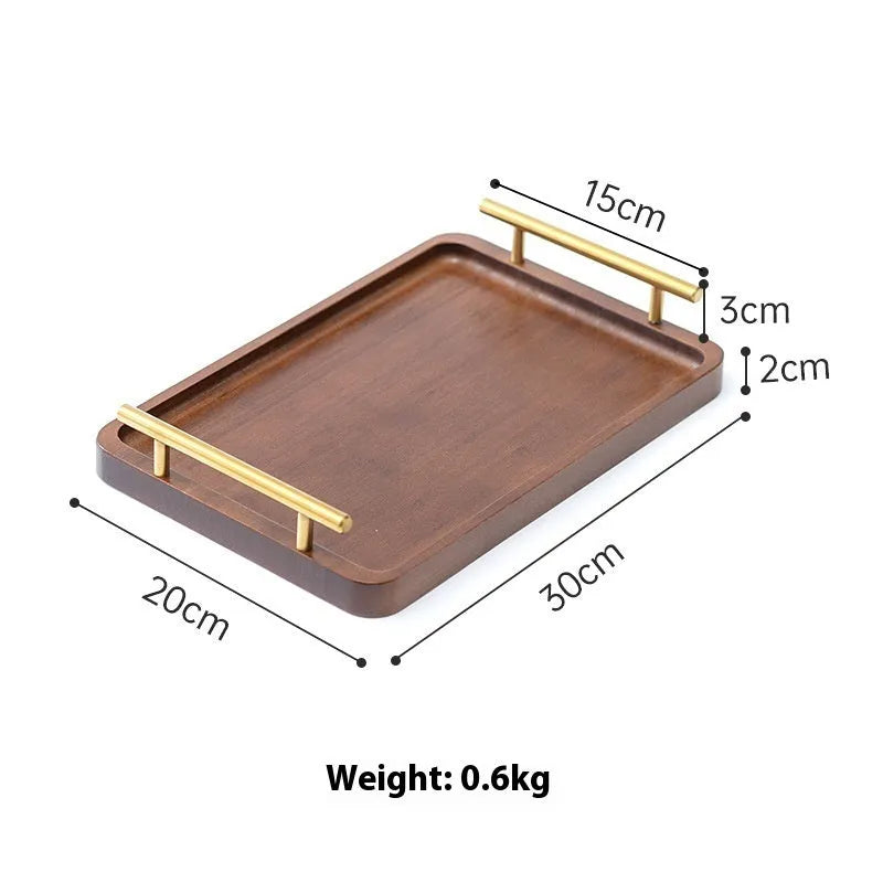 Square bamboo serving tray with brown handle for barbecue shops and restaurants