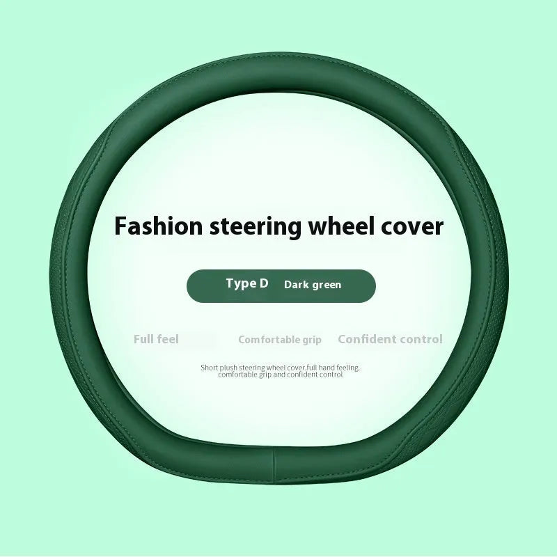 Leather steering wheel cover in navy blue for 38cm car steering wheel