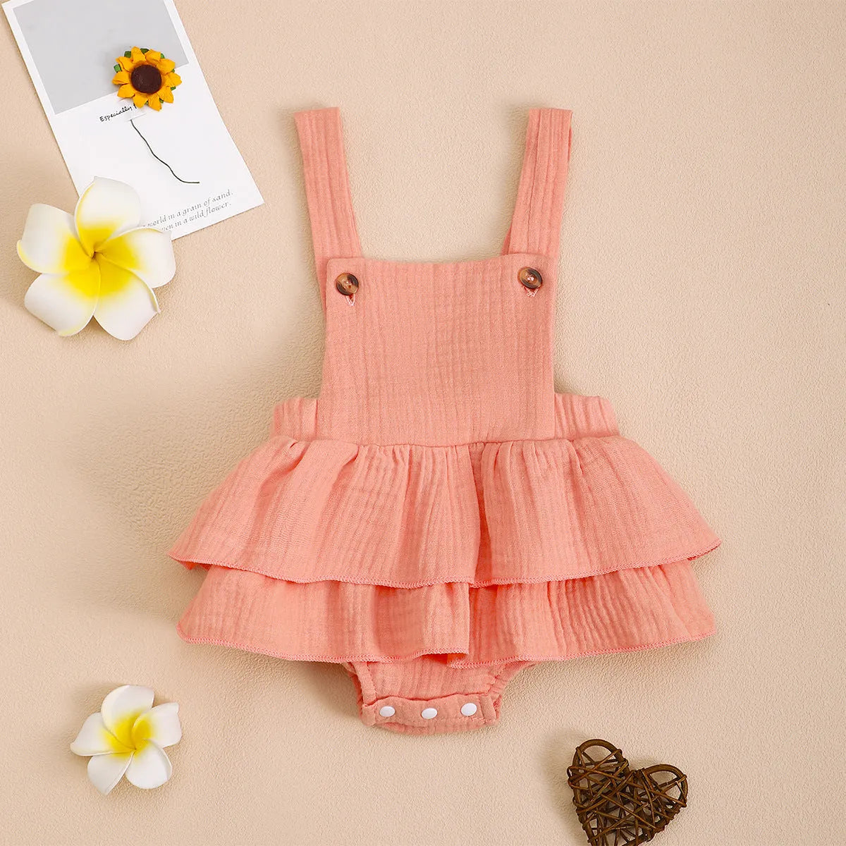 Baby cotton triangle jumpsuit sling dress in summer colours orange apricot white sleeveless hidden hook 0-18 months