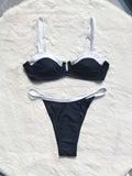 Women's low waist black bikini swimsuit with stitching split detail