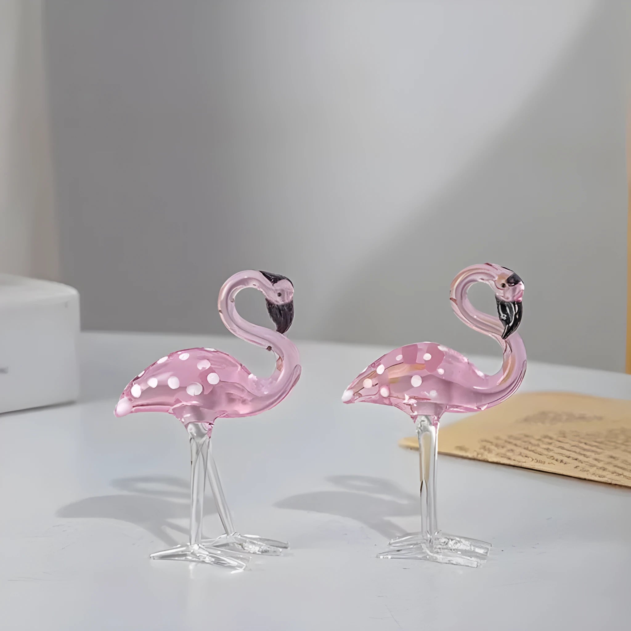 Pink crystal flamingo decorative craft for table display with modern simplicity style