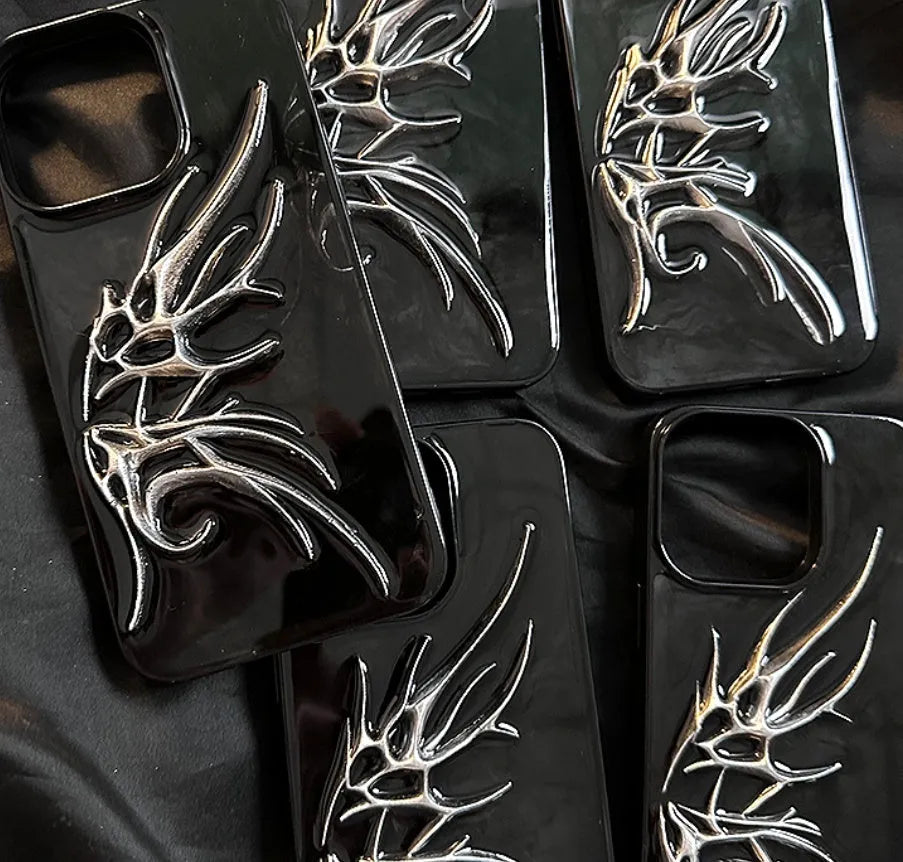 iPhone protective case featuring a raised three-dimensional wings design in a blurred wings colour.