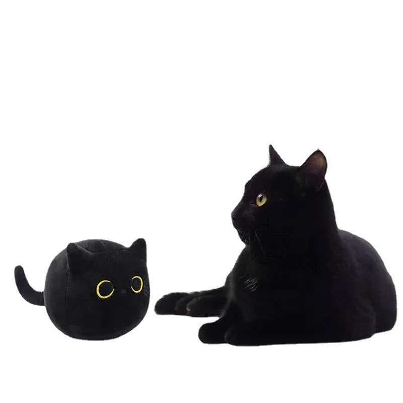 Large black fluffy cat plush toy with soft pillow cushion shape for kids and home decoration