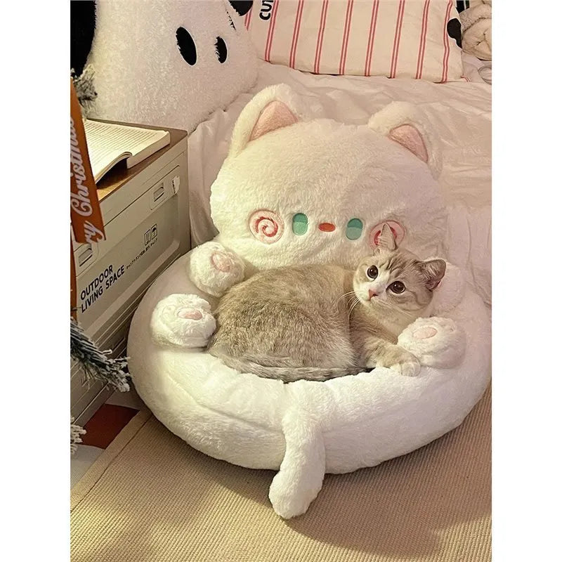 Cat nest wooden frame hug-style pet bed in big eyes blue colour with raised sides for small cats