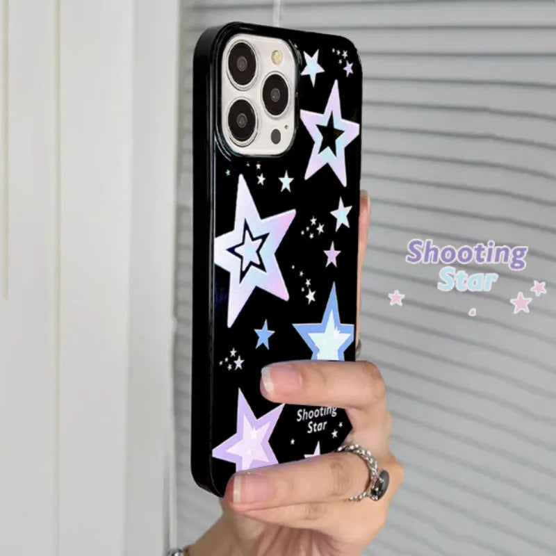 Creative Niche black TPU phone case with purple star design for iPhone models