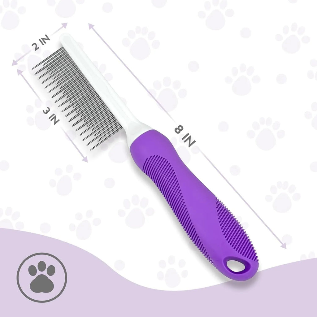 Purple pet detangling comb with stainless steel teeth for dog and cat grooming