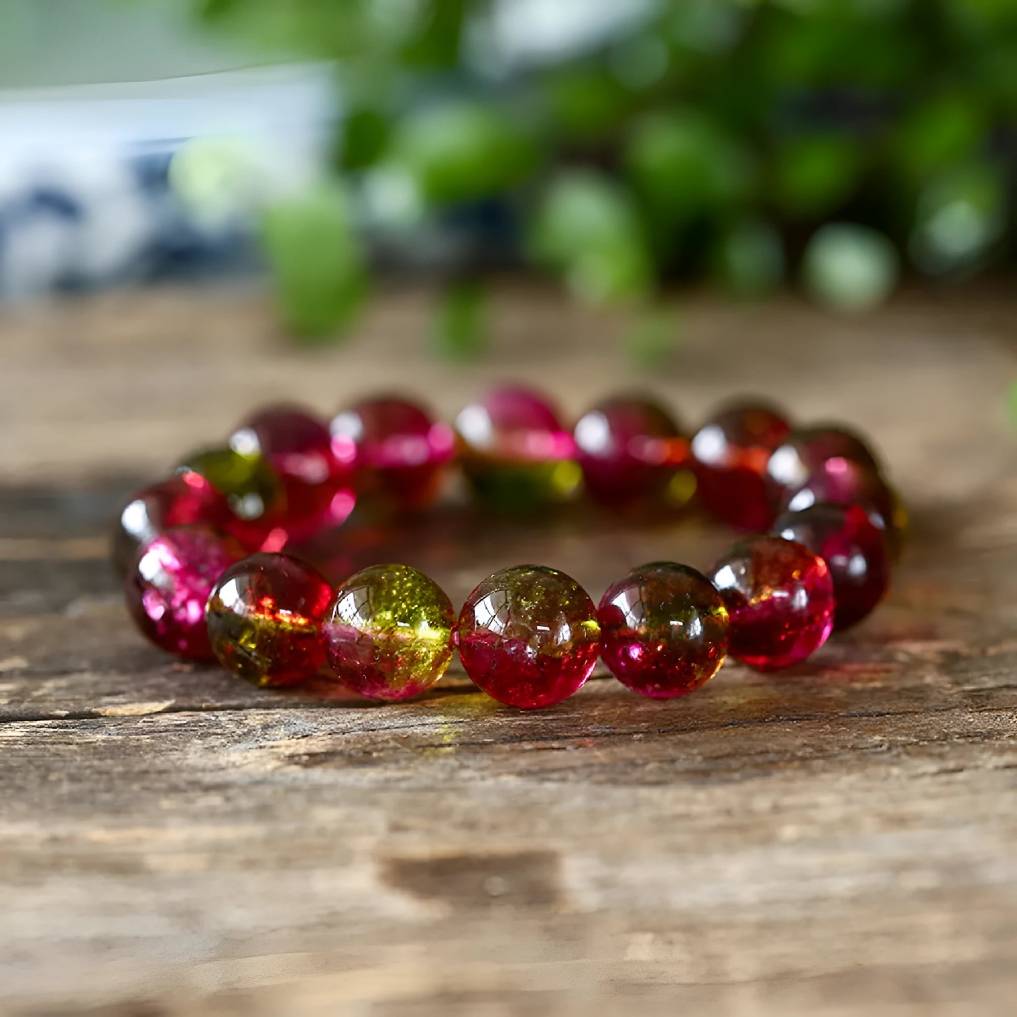 Handmade women's bracelet with watermelon crystal beads in pastoral casual style