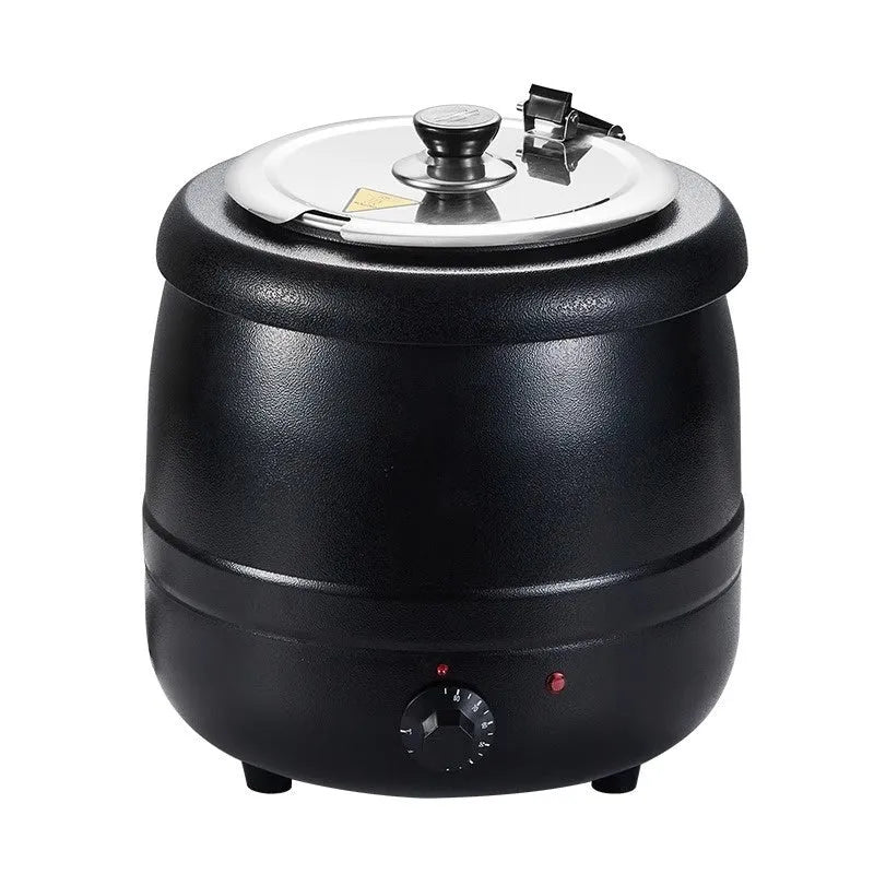 Black stainless steel electric heating soup pot with large mouth cover and 10L capacity