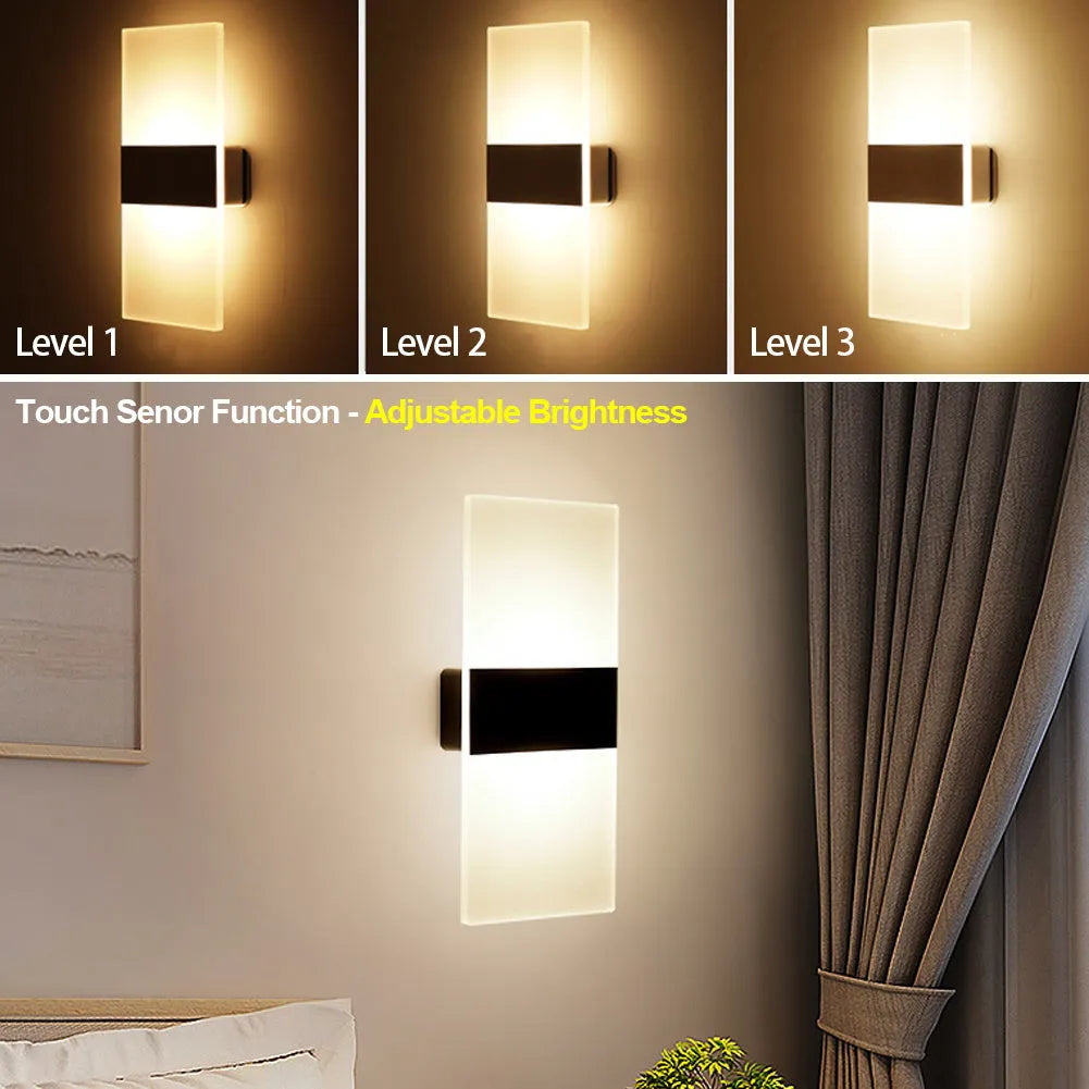 Rechargeable LED wall lamp with acrylic shade in black right-angle style