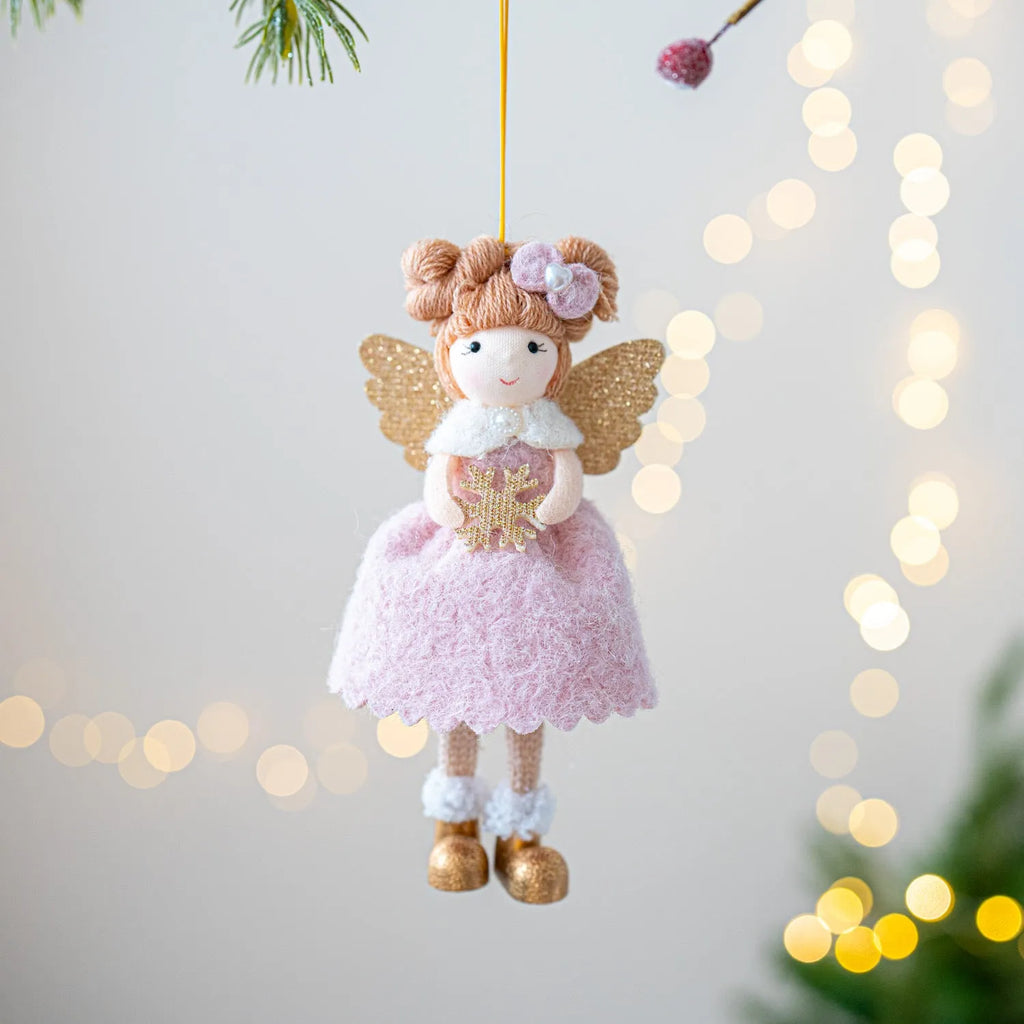 Pink and white cloth fabric angel wings plush pendant with modern styling for Christmas decoration