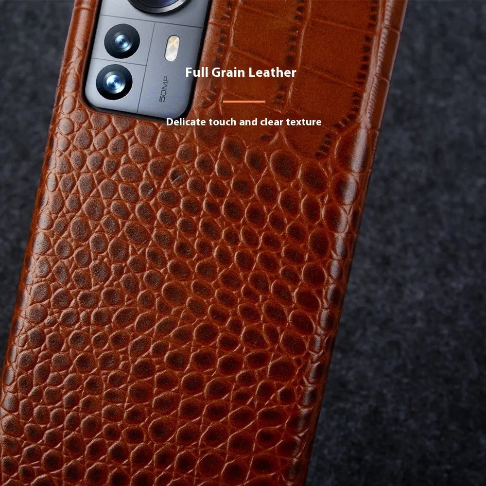Genuine leather half pack phone case for Apple iPhone and Xiaomi 14 in black dark brown green light brown red