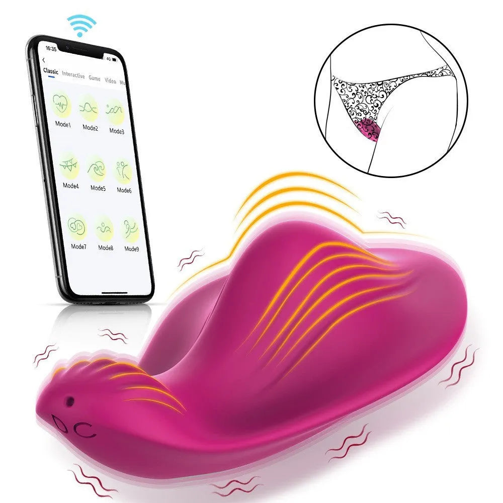 Rose red silicone female massager with butterfly design and USB charging cable