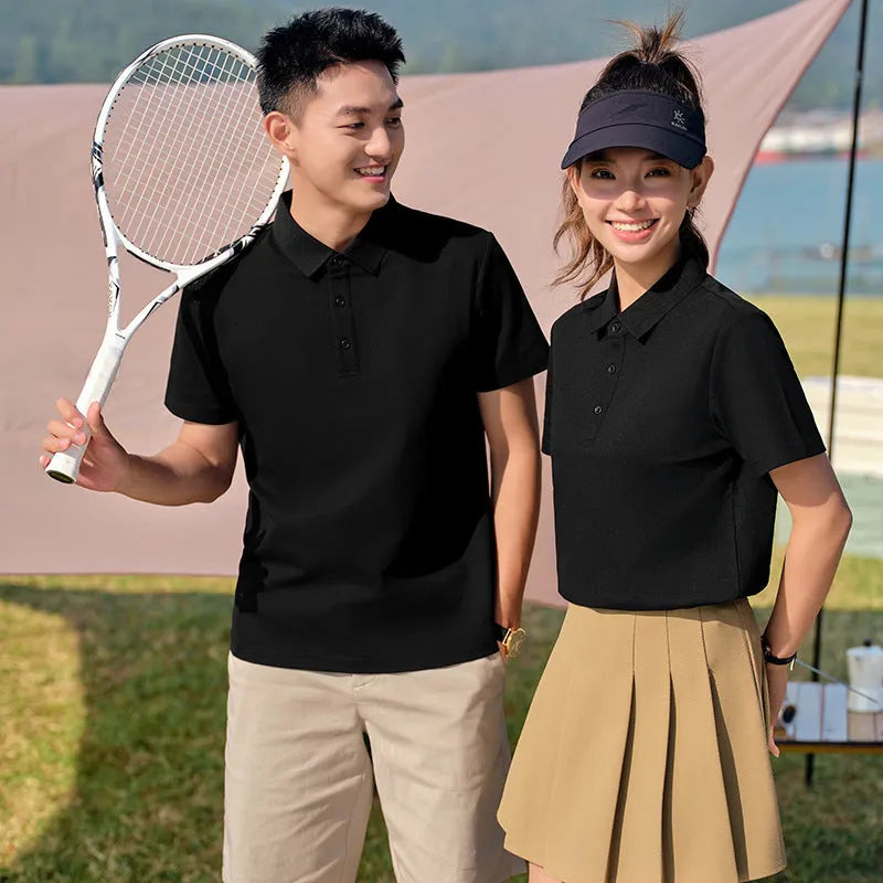 Customised flocking solid colour combed cotton short sleeve business shirt in white, black, and navy blue
