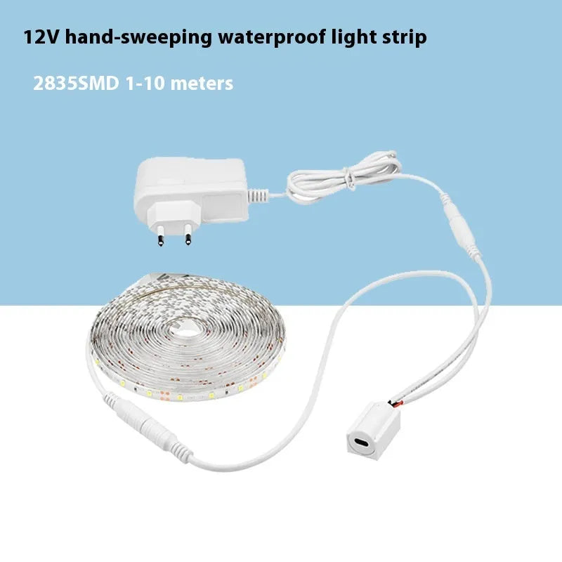 Hand sweep induction LED light strip set indoor 12V waterproof 60 LEDs 1-5m