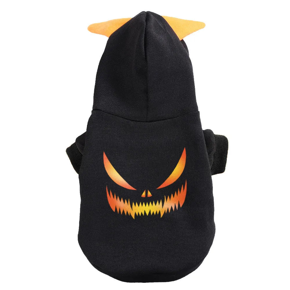 Halloween pumpkin sweater dog clothing in flannel, black colour, available in sizes S M L