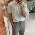 Men's slim-fit ice silk knitted shirt in black, khaki, or white colours