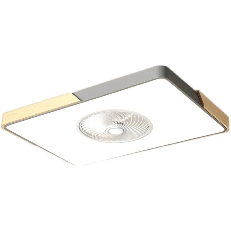 Nordic style solid wood ceiling fan with integrated PVC lampshade in rectangular, round, and square shape options