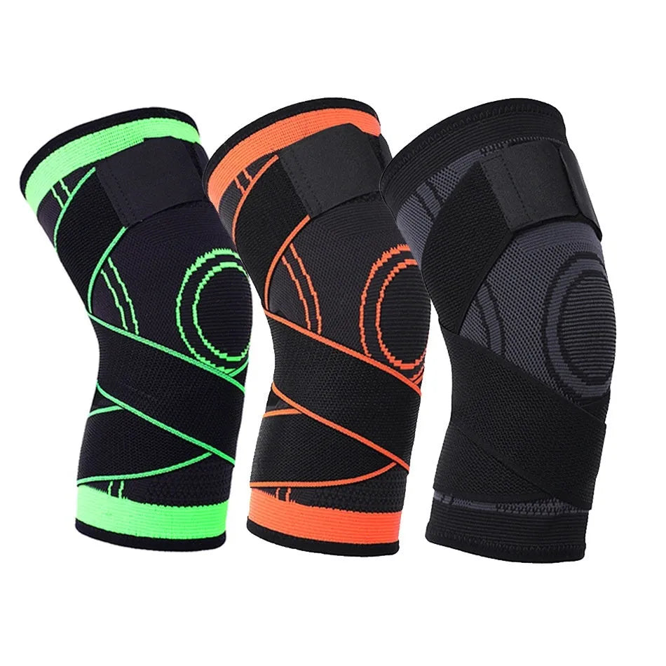 Non-slip nylon knee pads for sports protection in multiple colours on a neutral background.