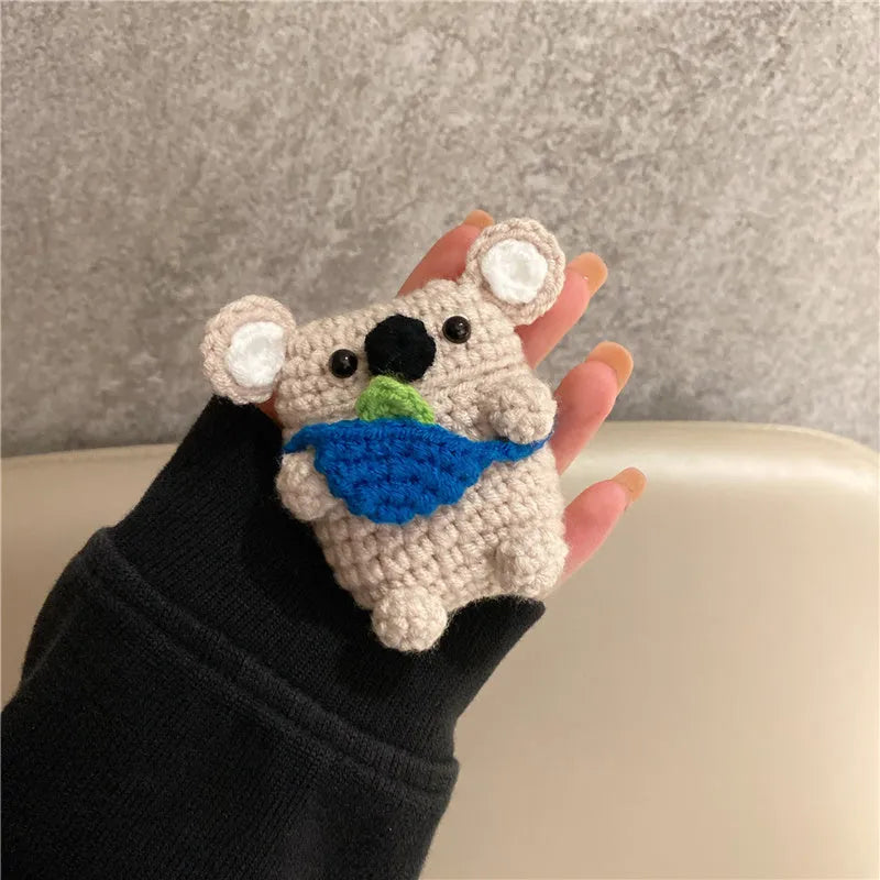 Handmade knitted koala bear backpack design AirPods protective cover for multiple Apple models