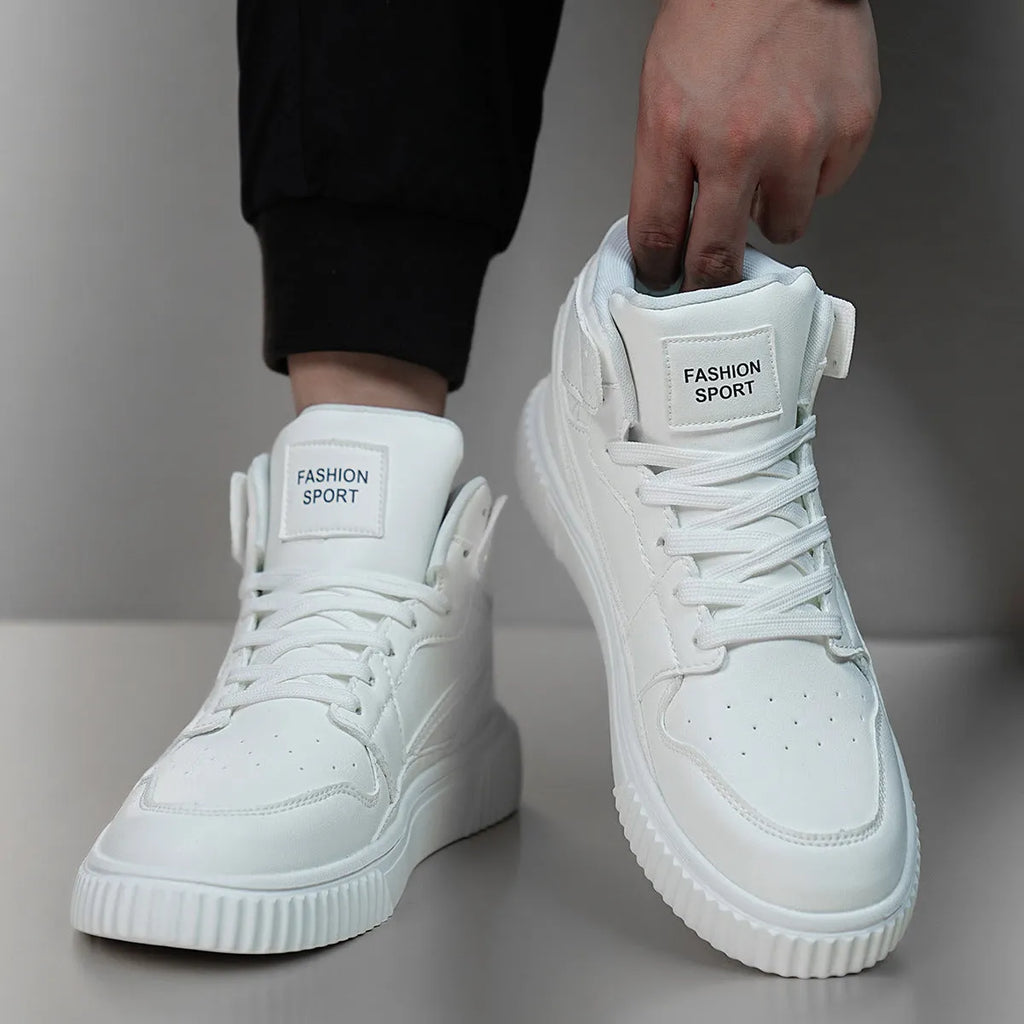 White men's casual shoes with microfiber upper and round toe design for autumn winter wear