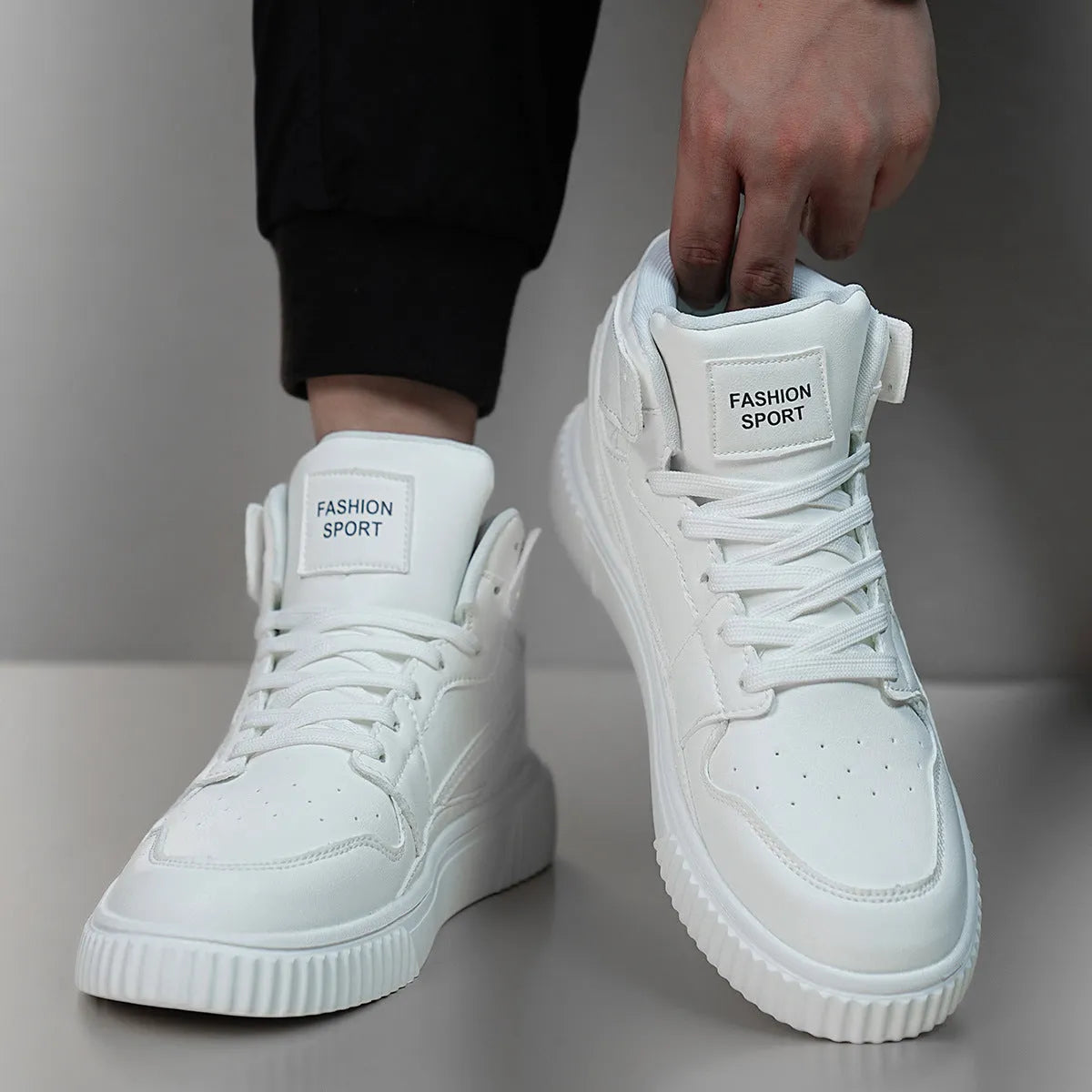 White men's casual shoes with microfiber upper and round toe design for autumn winter wear