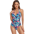 Women's backless one-piece swimsuit in leopard print and solid colours