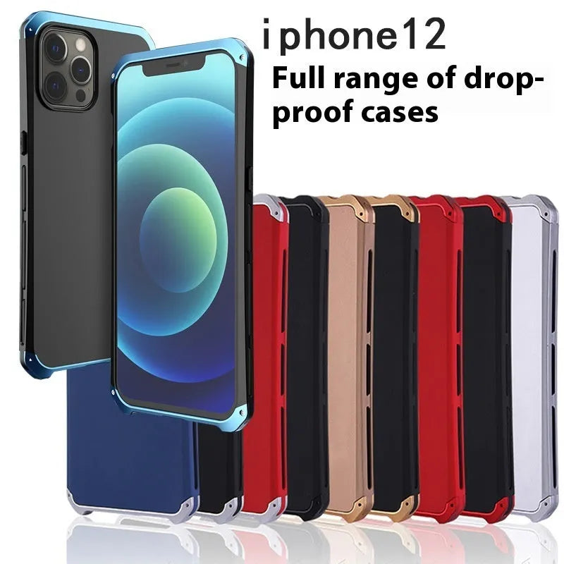 Metal screw hard shell phone case in black with red piping option for iPhone