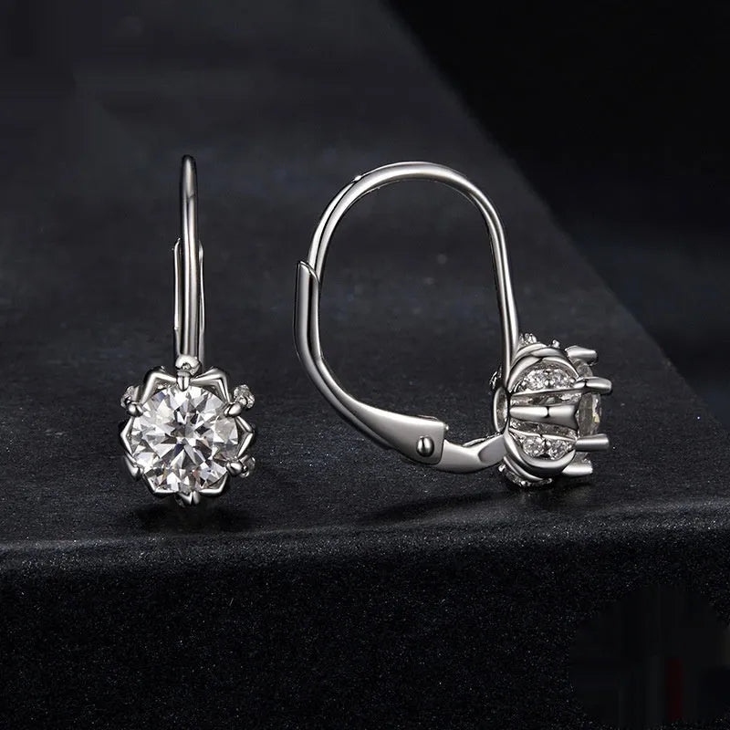 S925 sterling silver flower bud ear clip with moissanite stone and white gold plating.