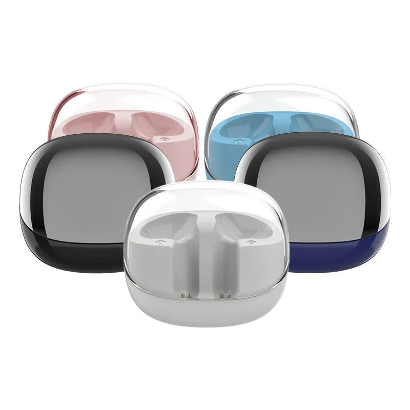 Wireless Bluetooth 5.3 transparent mini earbuds with 9D stereo sound, ergonomic fit, black colour