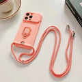 Push window card ring bracket diagonal strap lanyard phone case for iPhone in black, red, pink, green, purple, blue TPU material
