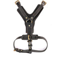 Cowhide leather dog chest harness set in black with automatic traction rope for small and large breeds