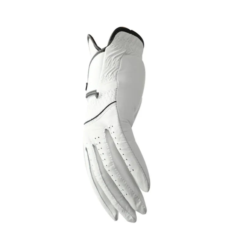 Men's white half sheepskin golf gloves showing palm grip texture