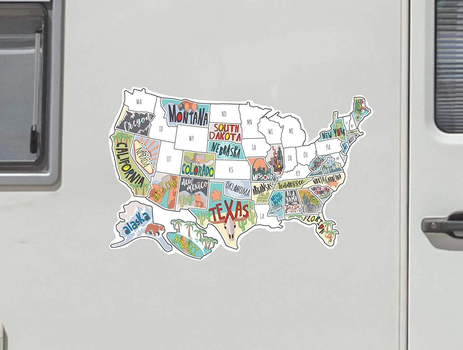 Car body sticker set with world map design in letters style for vehicle customisation