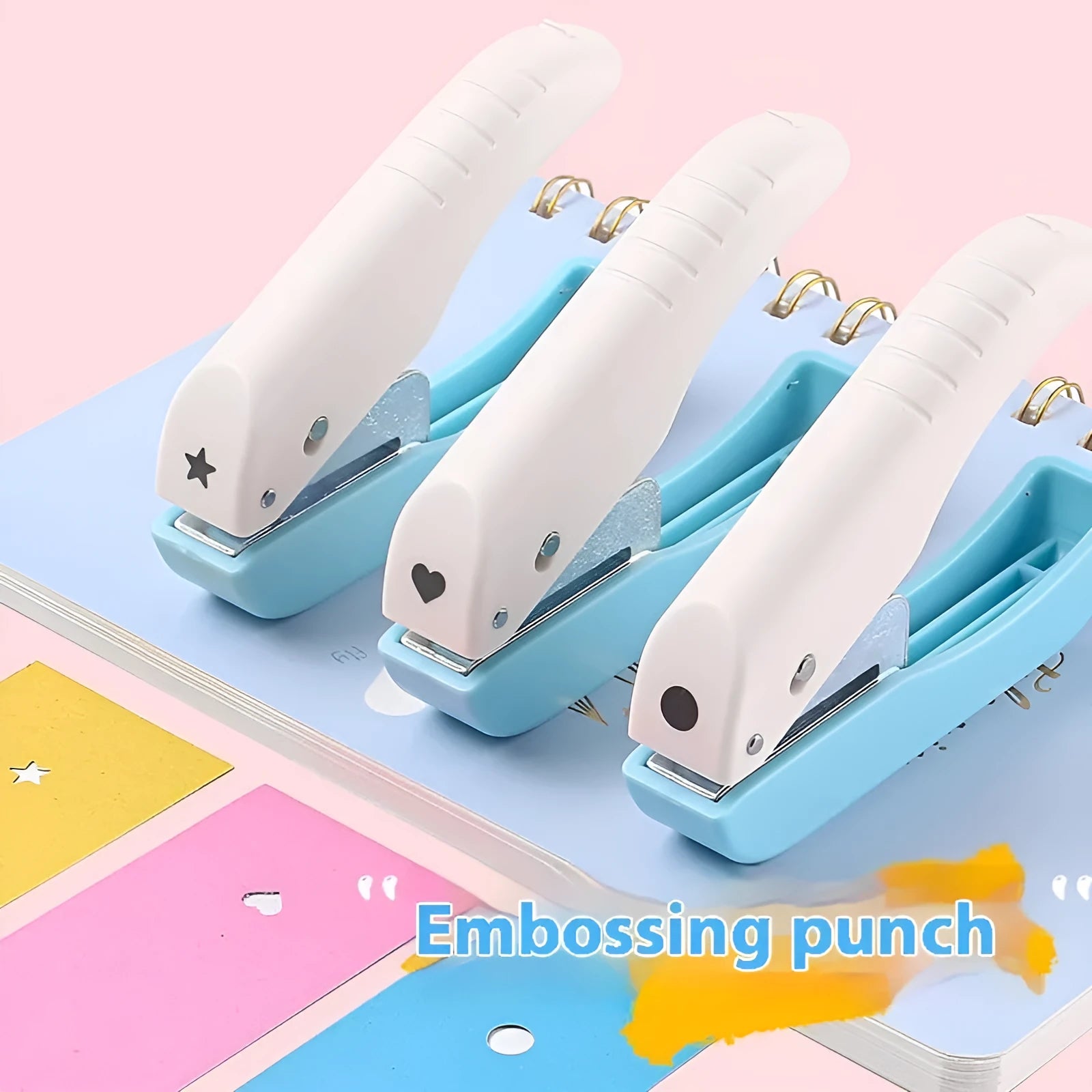Small manual punching machine with love, star, and round shaped 4mm embossed patterns for paper crafting