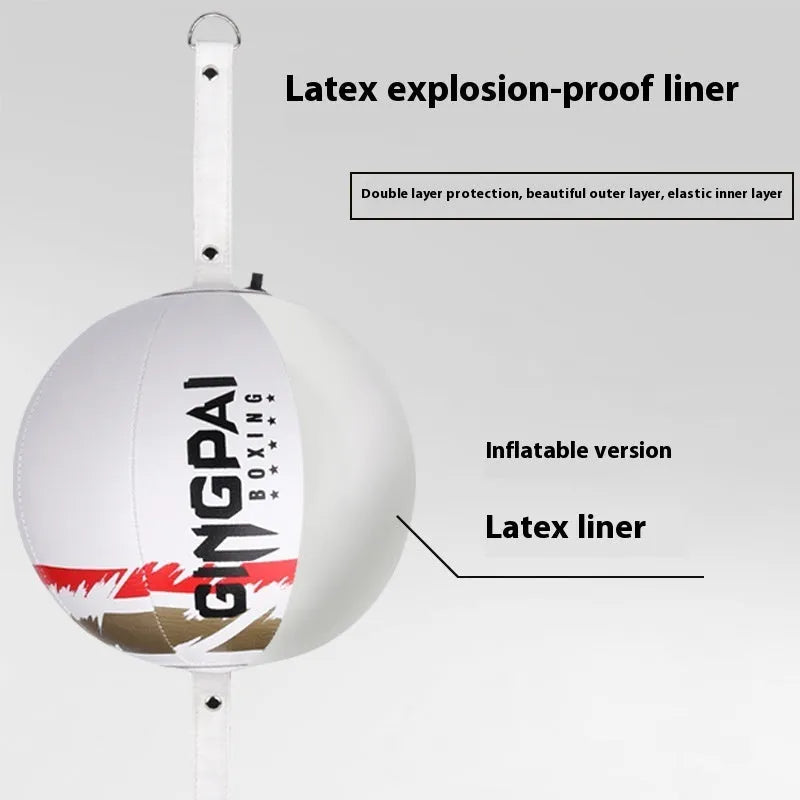 PU leather hanging boxing speed ball for reaction training in black, black and green, or white.