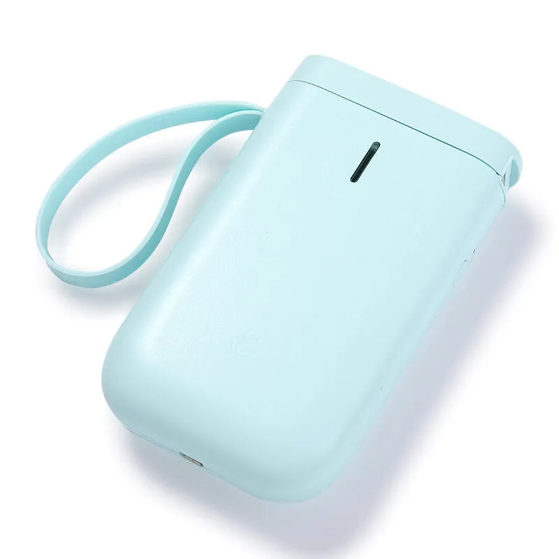 D11 Bluetooth thermal label printer in black, white, pink, or green, shown with smartphone app and printed labels.
