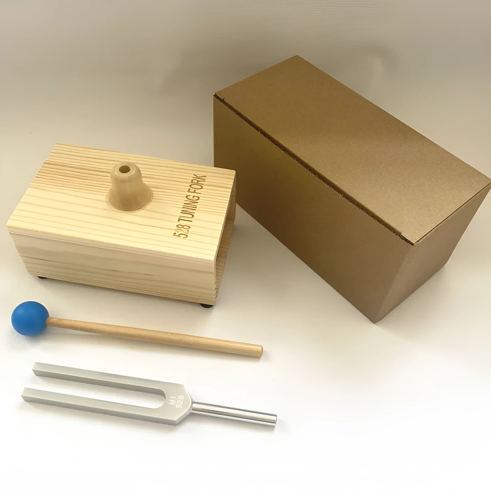 Aluminium tuning fork and speaker kit for 432Hz and 528Hz sound therapy frequencies.