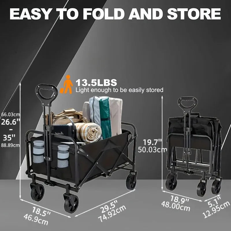 Collapsible metal garden wagon cart with foldable design and 220LBS capacity